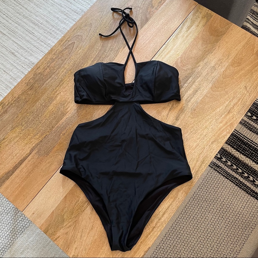 Aerie Cutout One Piece Halter Swimsuit Size L